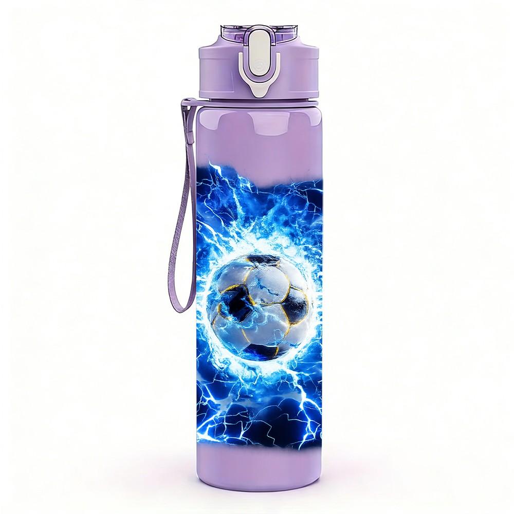 1PC Blue Lightning Soccer Ball Print 750ml Color Plastic Sports Water Bottle Leakproof Flip Straw Lid Suitable for Sports Office Home Use