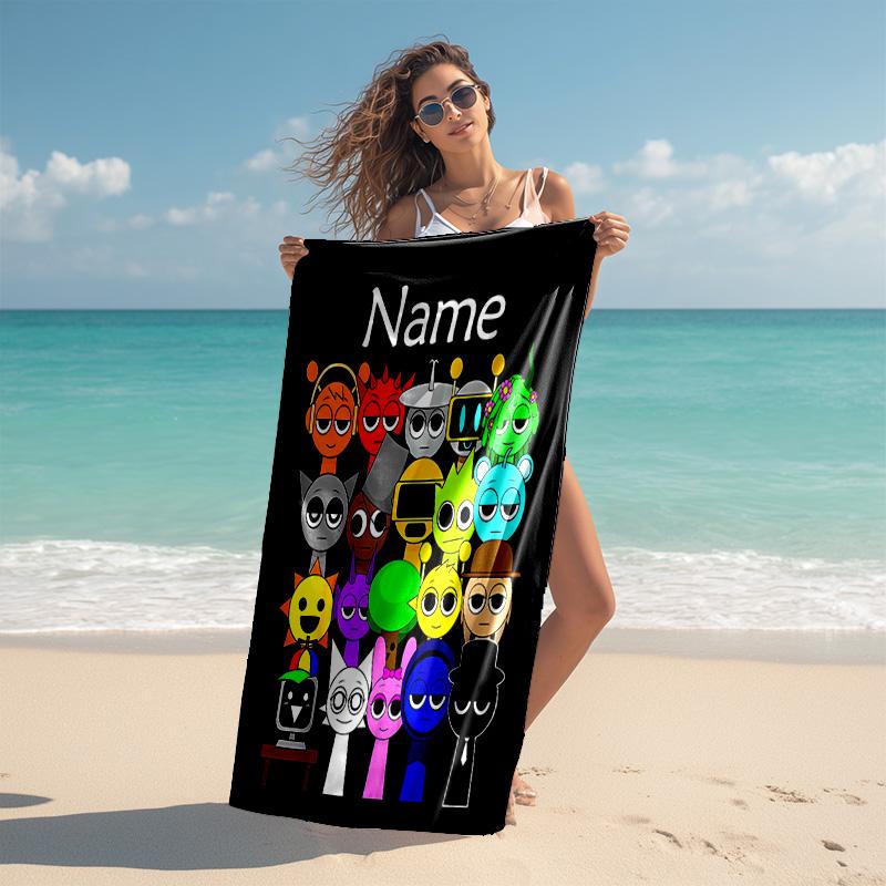 Personalized Customized Proof Beach Towel with Sprunki Themed Pattern - Soft, Absorbent,quick-drying,perfect Swimming,camping&bathing