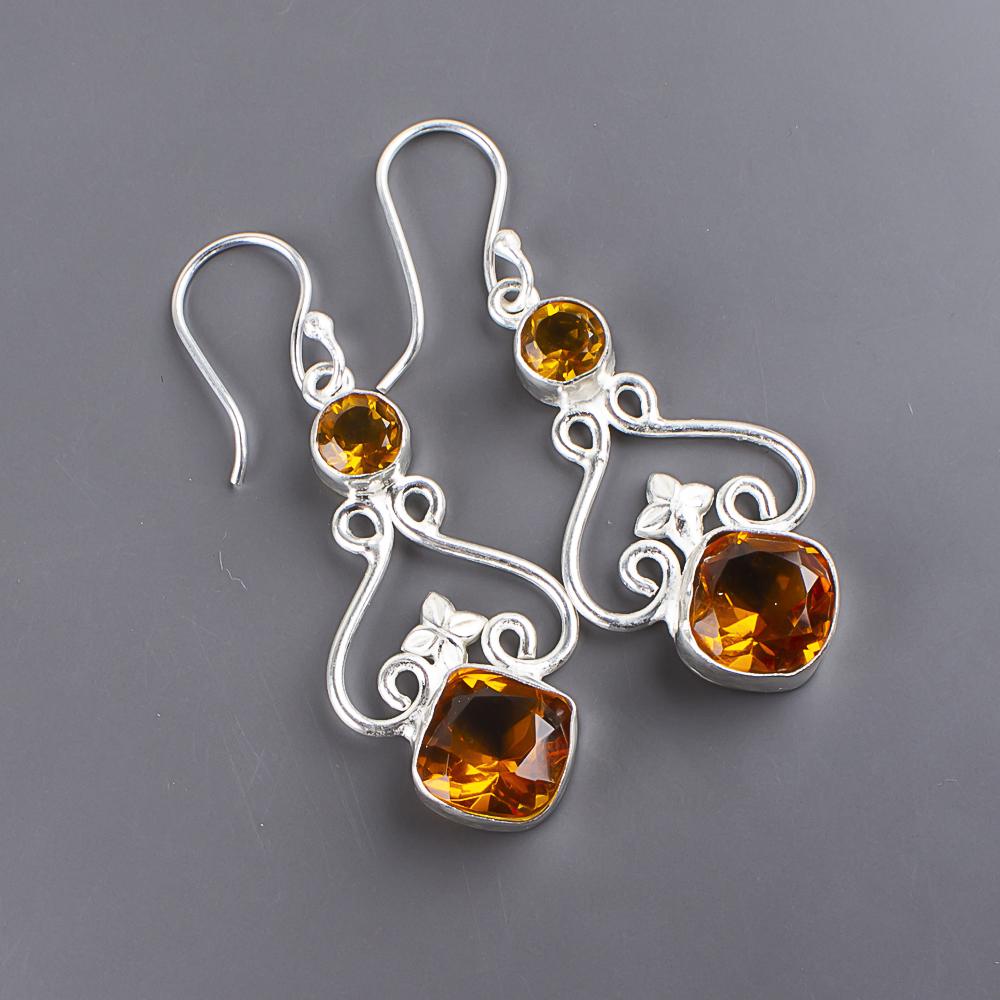 Citrine Gemstone 925 Sterling Silver Jewelry Handmade Earrings For Her EE-18-9