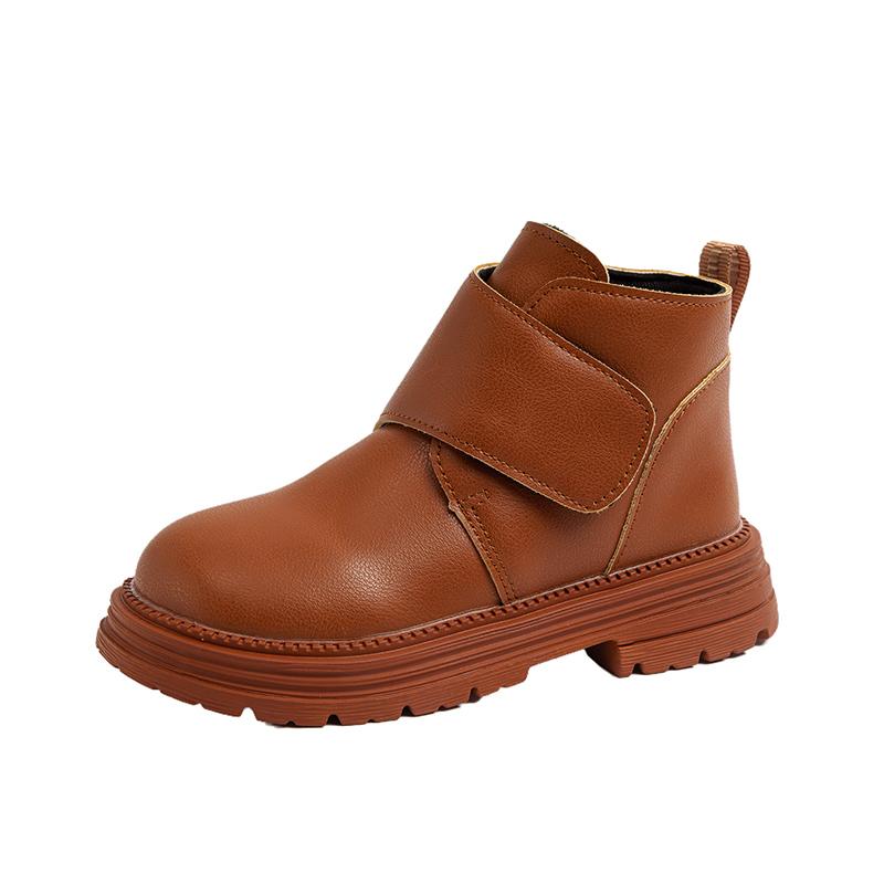

Simple Kids Shoes Boots for Girl Solid Color Causal Boys Leather Boots Classic Versatile Children School Ankle Boots 21 коричневый