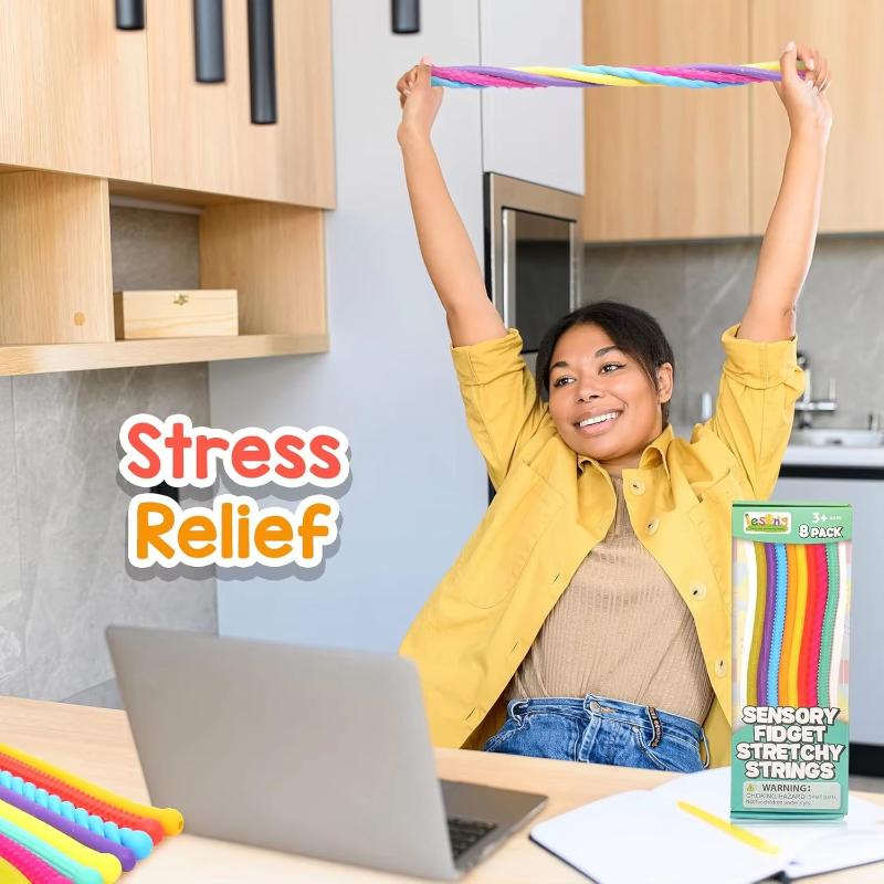 6Pcs Stretchy Textured Rope Fidget Toys Sensory Autism Toys for Stress Anxiety Relief Office Desk Fidget for Workers
