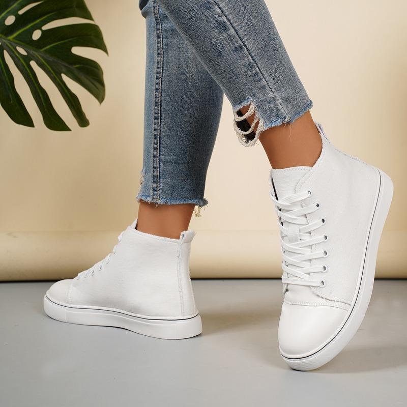 Women's Spring-Autumn Flat Lace-Up Casual Board Shoes, Fashionable Versatile Low-Top Canvas Footwear, Available In Large Sizes.