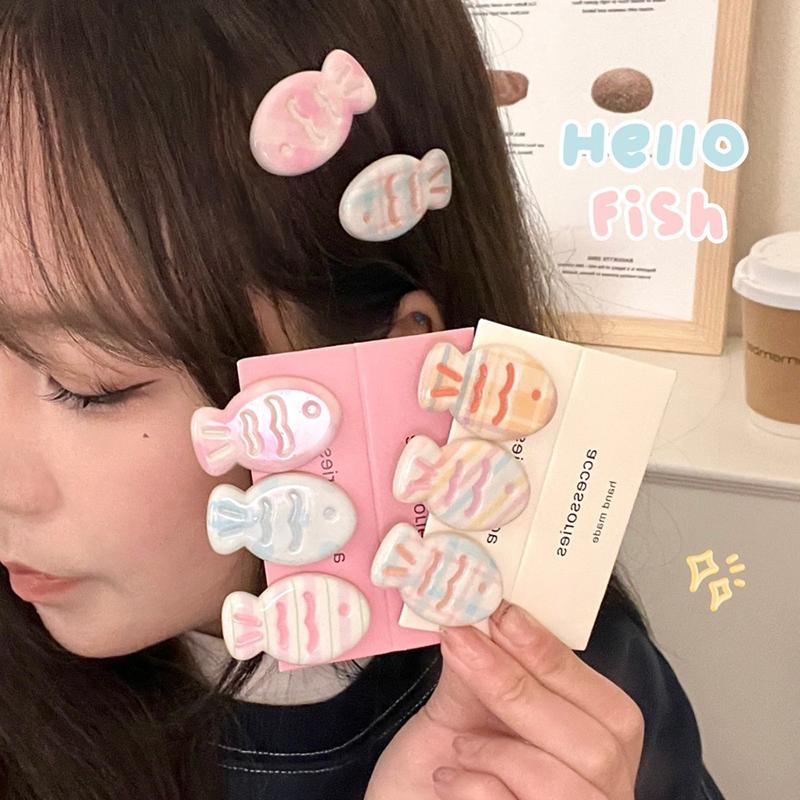 3Pcs/Set Hair Diy Accessories Dopamine Colorful Seabream Braised Series Hair Clip Sweet Girl Side Bang Hairpin