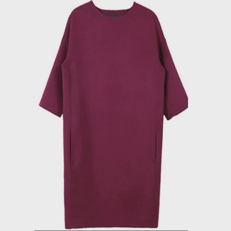 Dámské vlněné šaty: Tříčtvrteční rukávy, Volný střih, Spuštěná ramena, Zeštíhlující sukně - Edice Podzim/Zima 2021