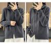 Women's Wool Double Zipper High Collar Cardigan - Long Sleeve, Loose Fit, Solid Color.