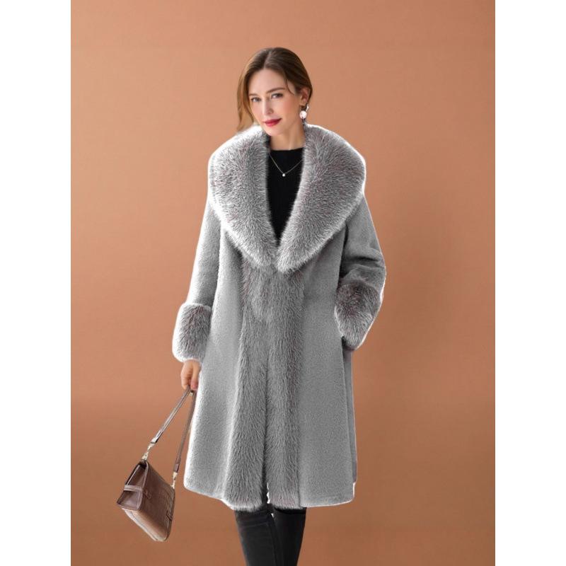 Winter Imitation Leather Coat Big Fur Collar New Women's Medium and Long Light Luxury Imitation Mink Jacket Large Size