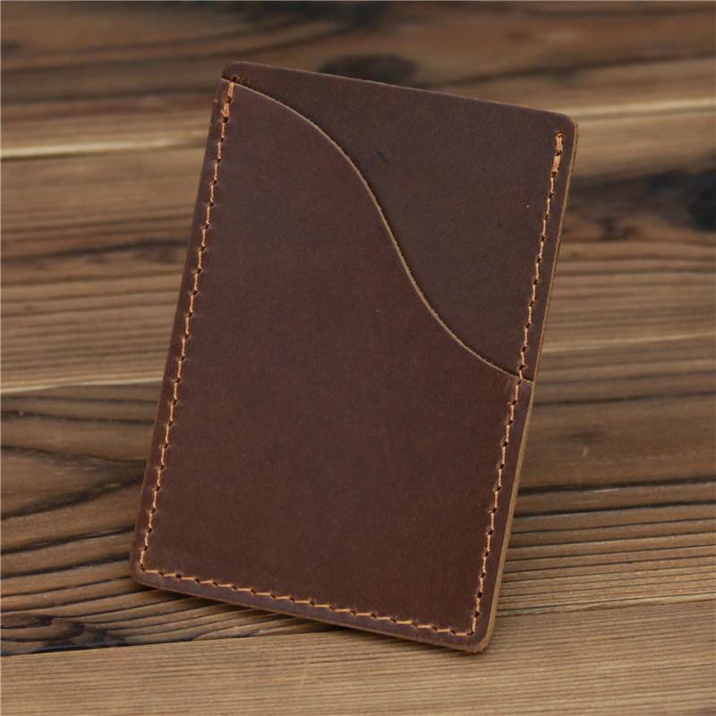 Men's Vintage Crazy Horse Leather Card Holder Retro Brown Coffee Slim Minimalist Wallet Handmade Multi-Card Slots for Daily Commute Practical Use