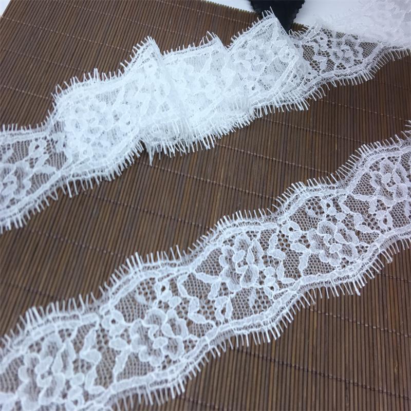 3m x 5cm White Narrow Chantilly Lace, Non-stretch French Eyelash Lace Trim for Sewing, Bra, Underwear, Lingerie, Dress, Garment, Crafting