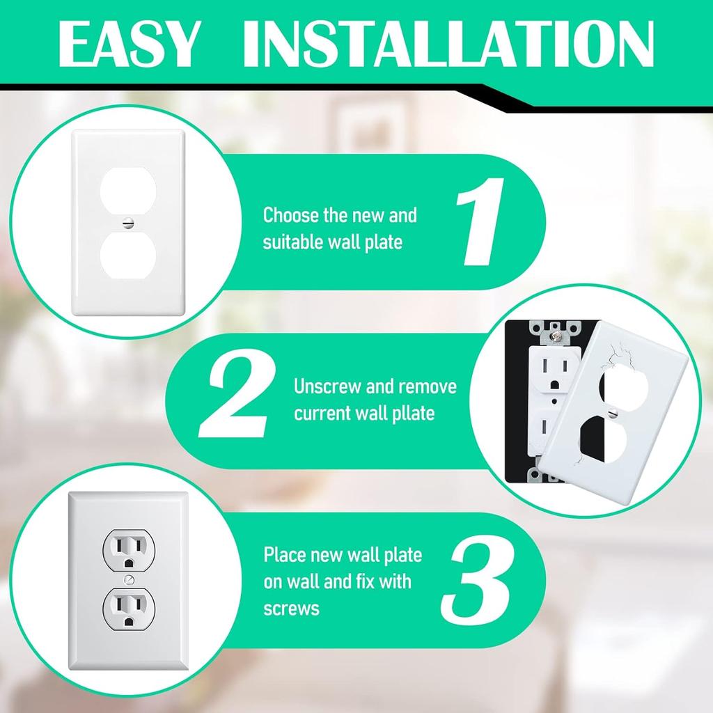 Hoteam 50 Pcs Duplex Wall Plates Kit Electrical Outlet Cover 4.50 x 2.76 Inch Home Standard Size 2 Gang Receptacle Covers Polycarbonate Thermoplastic