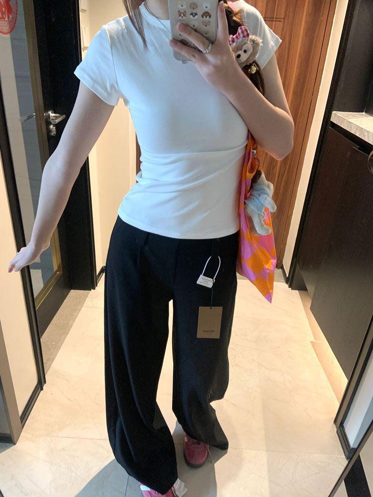 Slimming Figure-Flattering White Spicy Crop Top - Summer Sweet & Spicy Fitted Short Sleeve T-Shirt for Women