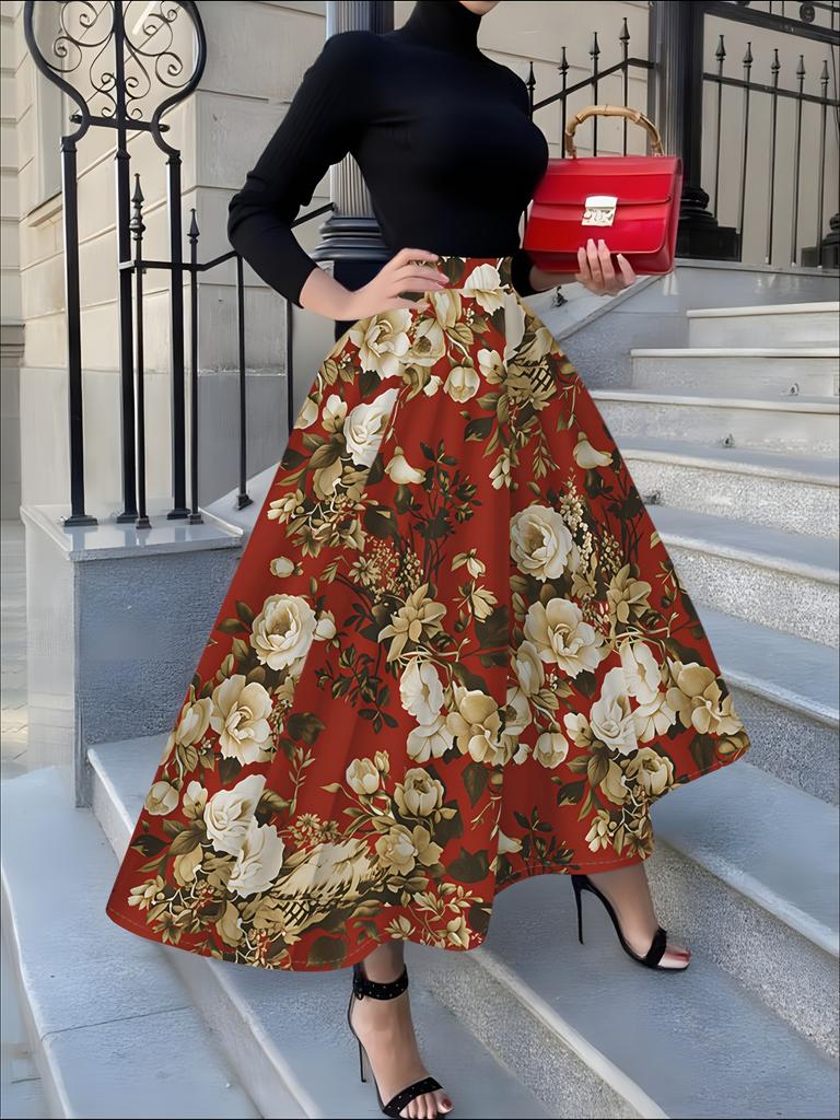 Women's High Waist A Line Midi Skirt for Summer Vacation Style Casual Office Wear Trendy Pleated Flowy Skirt Spring Autumn
