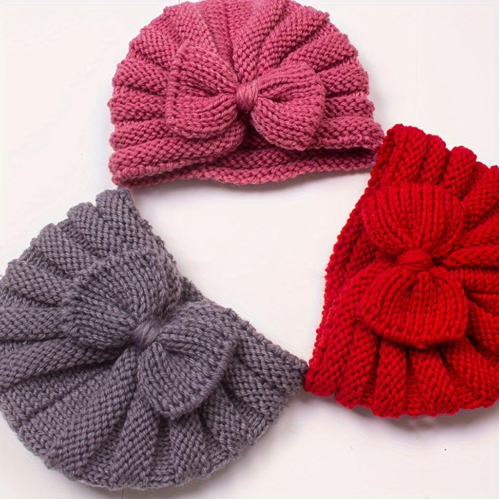 INS Baby Bow Knit Hat - Stretchy Winter Warm Cap with Moisture-Wicking Soft Fleece Yarn for Infants Autumn Winter Daily Birthday