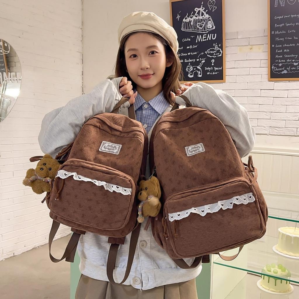 Schoolbag Korean Ins Style Backpack for Girls Junior High School Students, White High-value 1011 New Bow Campus Schoolbag for Women