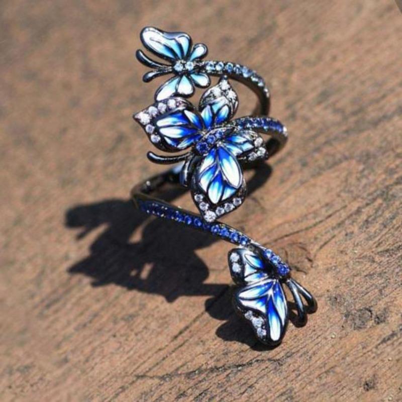 Novel Engagement Ring Exquisite Creative Vivid Three Butterflies