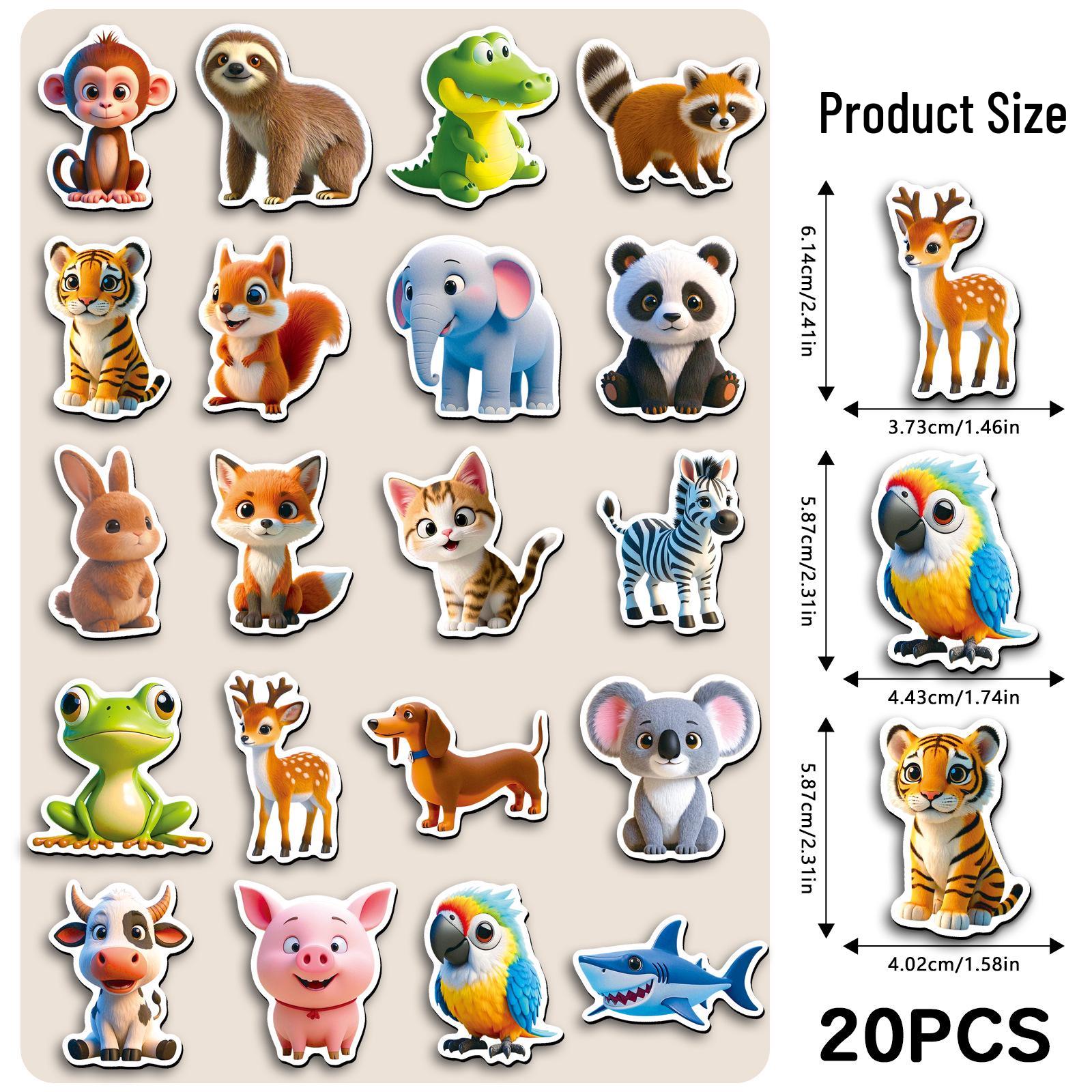 20pcs Original 3D Animal Cartoon Cute Kids Soft Magnetic Stickers for Fridge, Car, or Computer Decoration 5.5-8.5CM