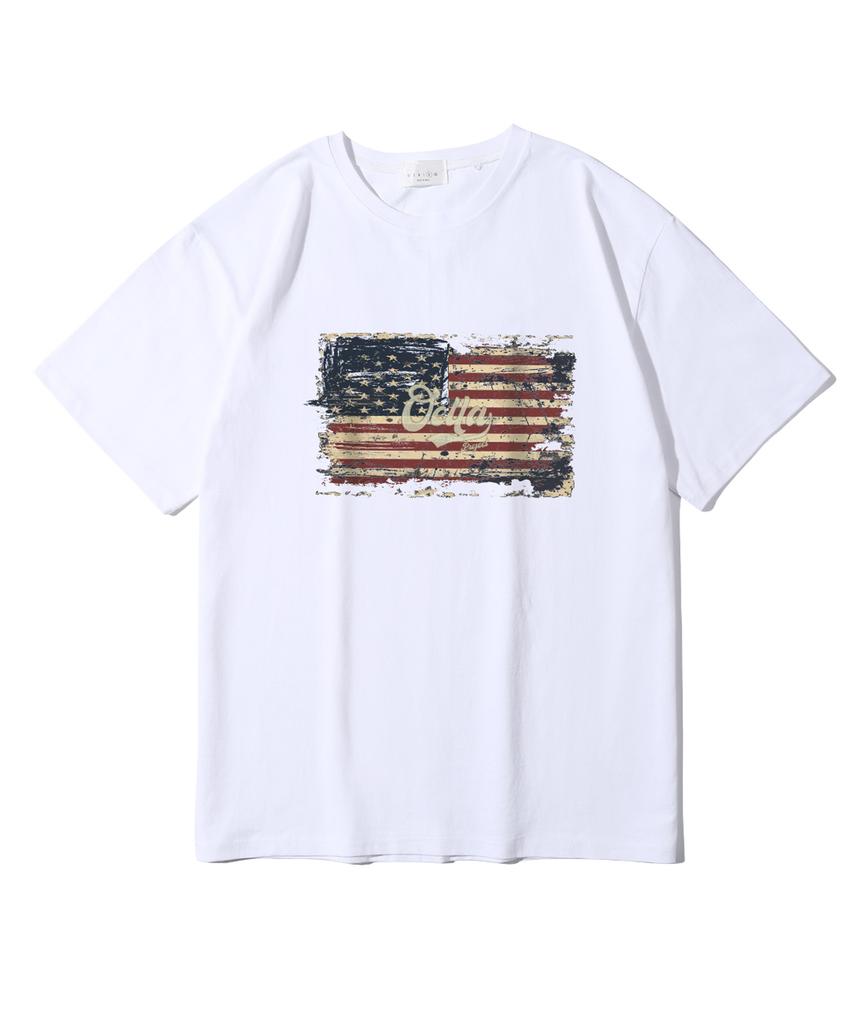 Oeta Crack Flag Double Cotton Oversized Short Sleeve T-Shirt Ots26019(8 Colors) (B Type)