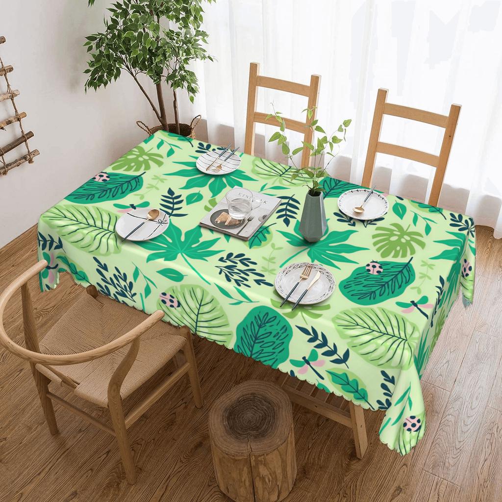Palm Leaves And Flowers Tropical Plants Rectangular Tablecloth Oilproof Table Cloth Table Cover