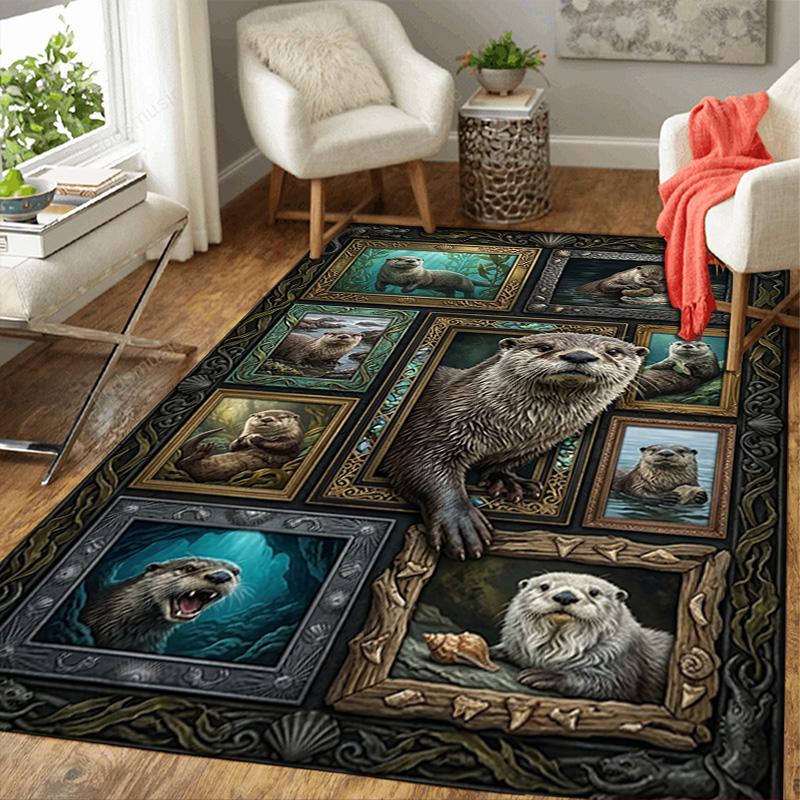 Otter Portrait Compilation Pattern Rug Floor Mat for Living Room or Bedroom Soft and Comfortable Carpet a Gift for Birthday and Holiday.