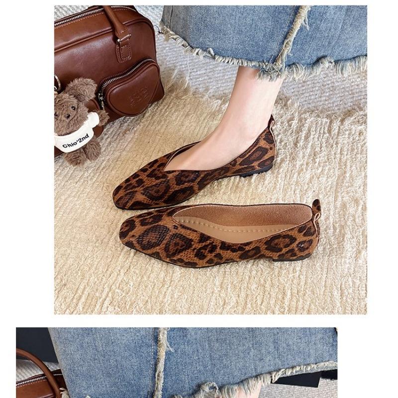 Fashion Big Size 35-43Snake Pattern Leather Woman Square Toe Shallow Ballet Flats Wowen Ballerinas Daily Slip On Loafers Mocasines Mujer