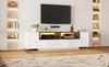 Freistehender TV-Schrank mit LED-Beleuchtung, L-Form und Schubladen, Hochglanz Weiß, Geeignet für 75-Zoll-Fernseher, Weiß+Schwarz, 180*40*48cm