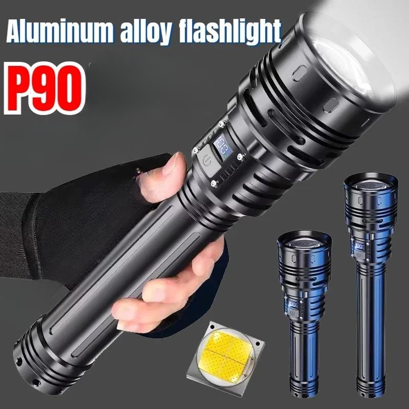 10000MAH Powerful LED 10000mah Flashlight Charging Telescopic Focus Remote Long Strong Hand Lamp Laser Camping Torch Zoom Display