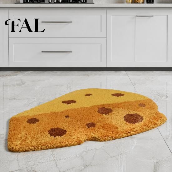 Fluffy Imitation Cashmere Rug Croissant Bath Mat, Non-slip Absorbent Soft Bathroom Rug, Decorative Cheese Monstera Leaf Machine Washable Area