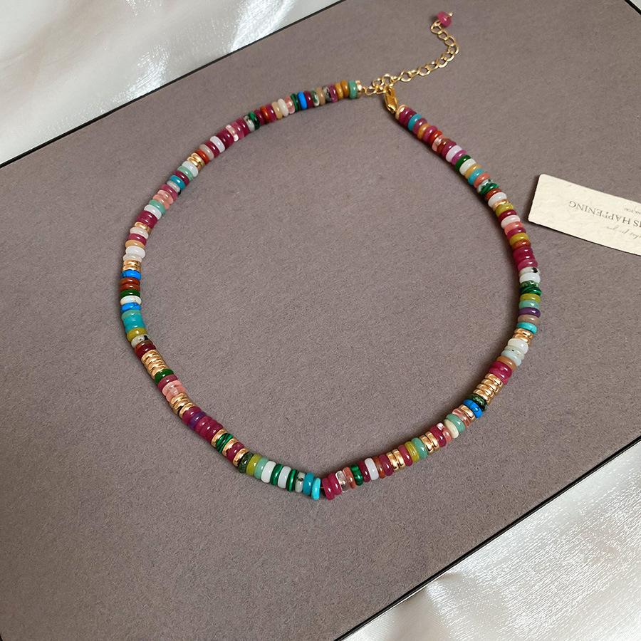 Summer dopamine stained glass crystal beaded necklace collarbone chain design sense niche item decoration