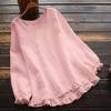 Women S Loose Fit Long Sleeve Round Neck Shirt With Ruffled Cuffs And Hem