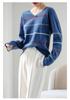 Women's Pure Wool Striped Round Neck Sweater - Slimming Loose Knitwear for Autumn and Winter.