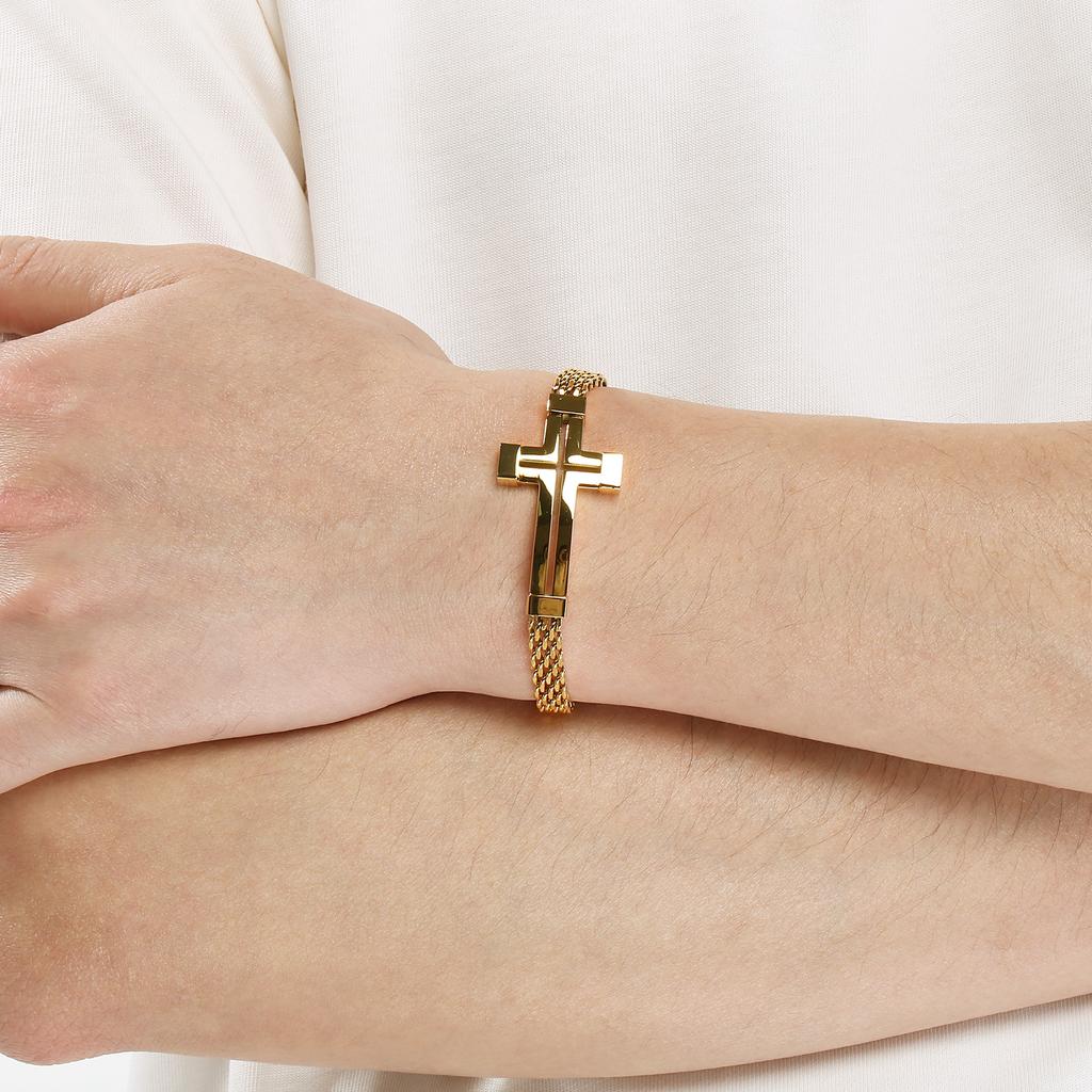 Classic Cross Stainless Steel Bracelet for Men Trendy Men's Casual Sweatshirt Accessories Fashion Jewelry Party Gifts