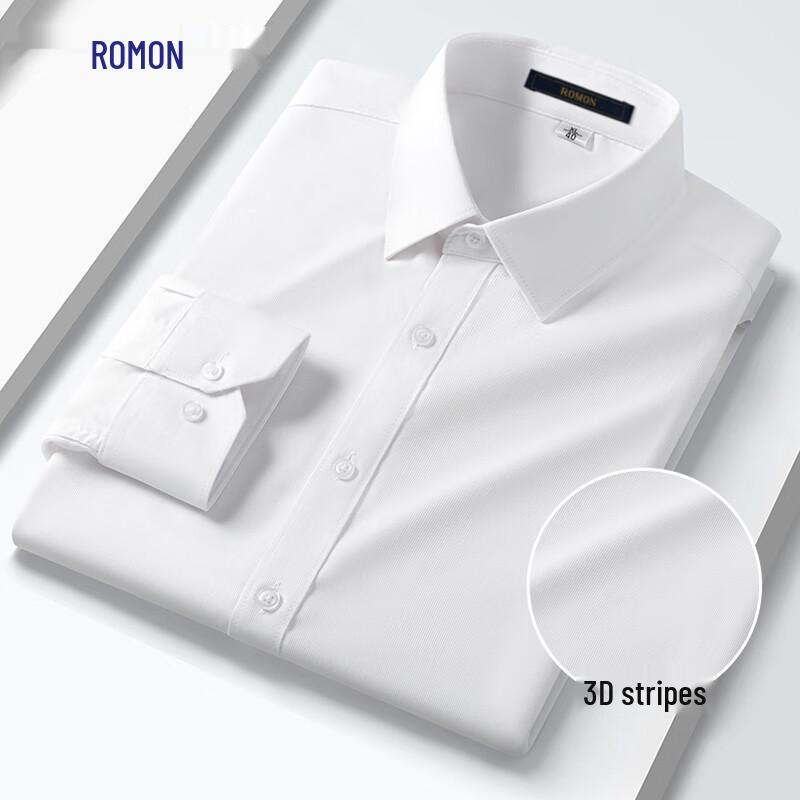

Romons Men s 3D Stripe Wrinkle-Resistant Bamboo Fiber Long Sleeve Shirt 42