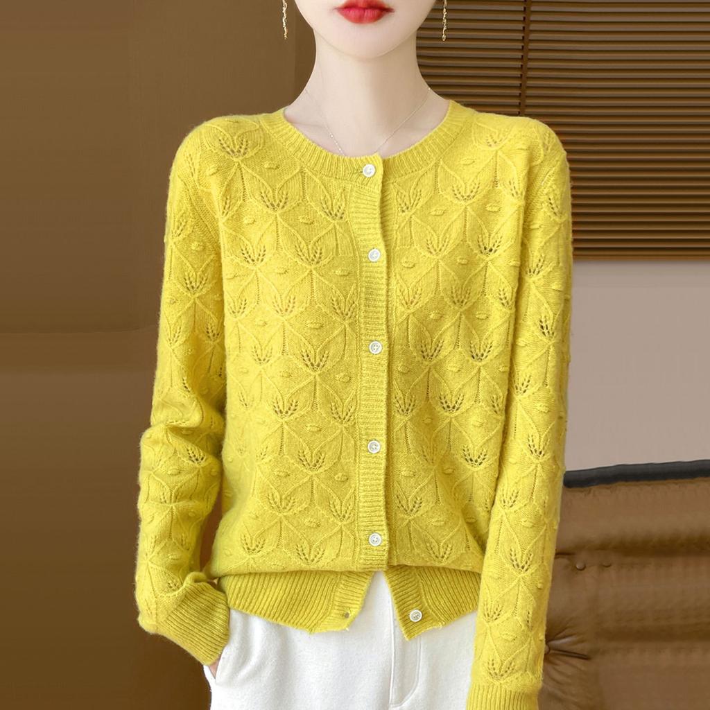 Spring Autumn Women's Basis Sweater Hollow Cardigan Knitwear Female O-Neck Soft Casual Top
