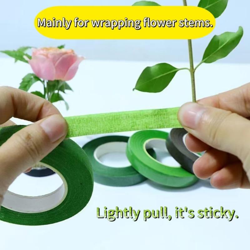 1-12Rolls Green Bouquet Floral Tape Self-adhesive Stamen Wrapping Paper Tape DIY Flower Decor for Florist Wedding Party Supplies