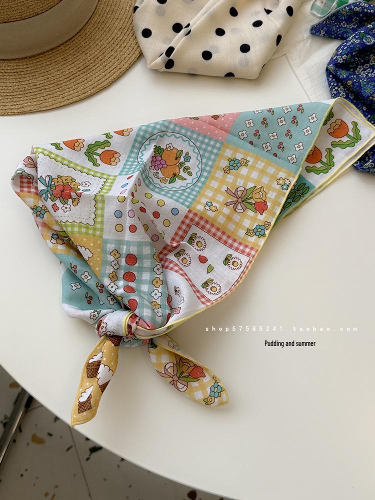 Quadratischer Schal aus Baumwolle und Leinen mit floralem Tupfenmuster - Retro & frisches Kopftuch