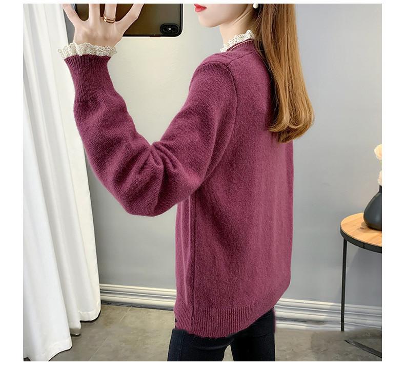 Women's Lace Patchwork Half-High Neck Knit Sweater - New Winter Arrival