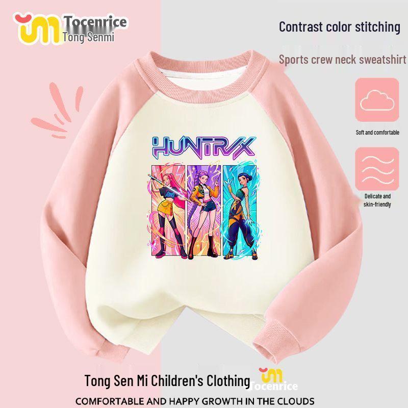 

K-pop Demon Hunters Girl Hoodie & Fleece-lined Jeans Set for Kids - Autumn/Winter Trendy Wear 160cm