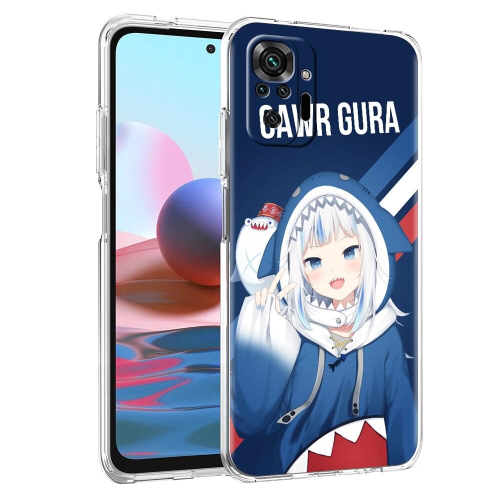 Etui na telefon dla Xiaomi Poco X3 NFC M3 F3 Redmi Note 9S 9 8 10 Pro 7 8T 9C 9A 8A K40 Przezroczyste etui Anime Gawr Gura Hololive rekin