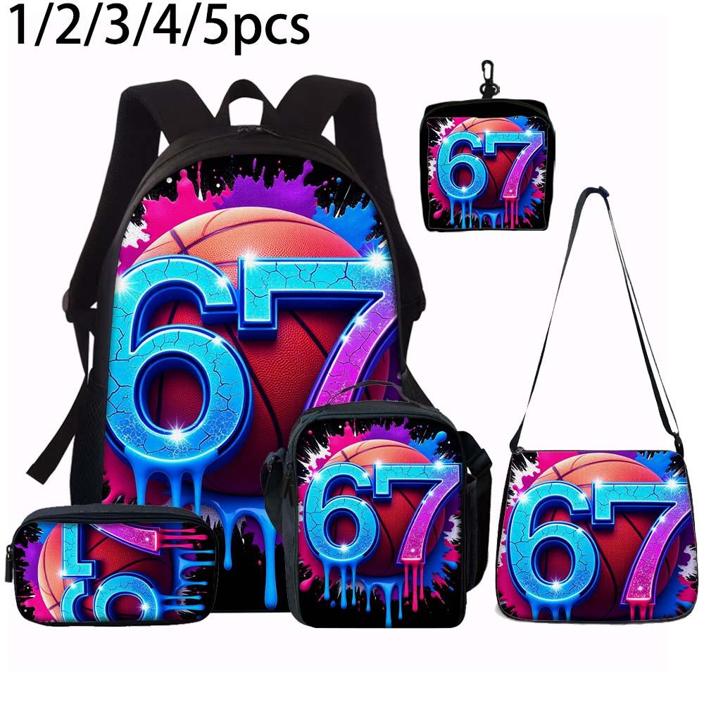 1/2/3/4/5PCS Numbered 6&7 Pattern Backpack Set | The Perfect Choice for School & Travel