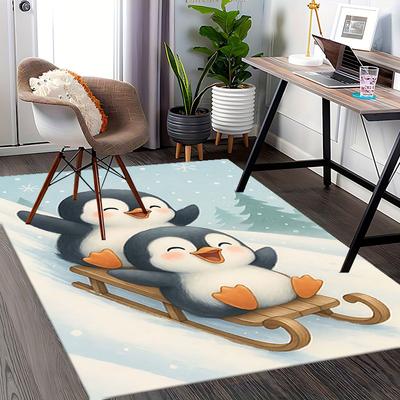 1pc Anime Penguin Sledding Chair Mat Winter Wonderland Office Gift, Anti Slip Carpet for Home Decor