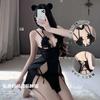 Women's Embroidered Cutout Double Side Slit Backless Qipao Sleep Dress Costume Lingerie Set