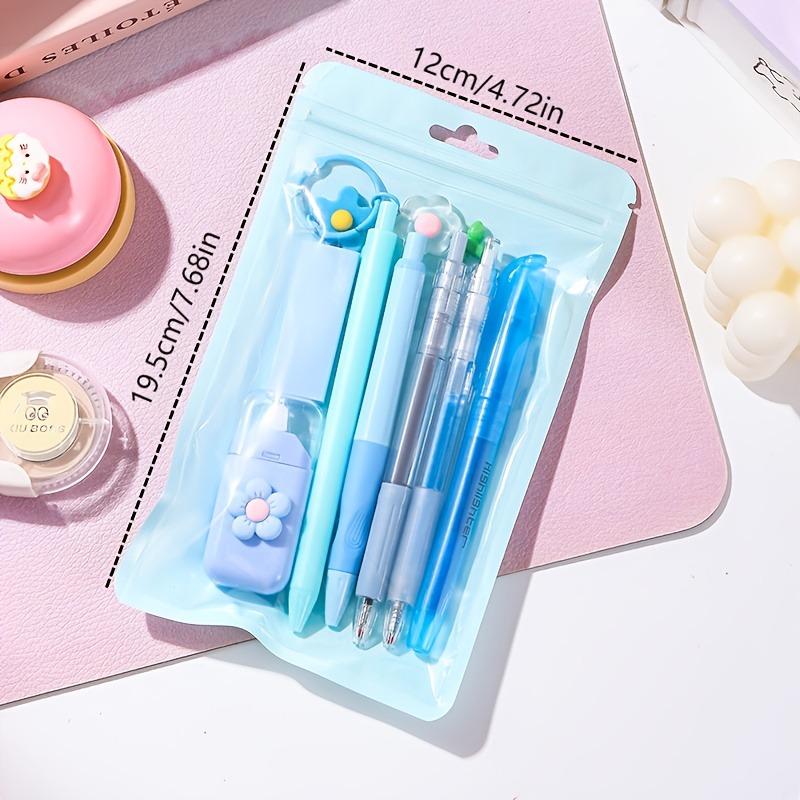 8Pcs Stationery Set with Pencils, Ballpoint Pens, Erasers and Pendants. 5 Styles Optional for Writing and Decorating.