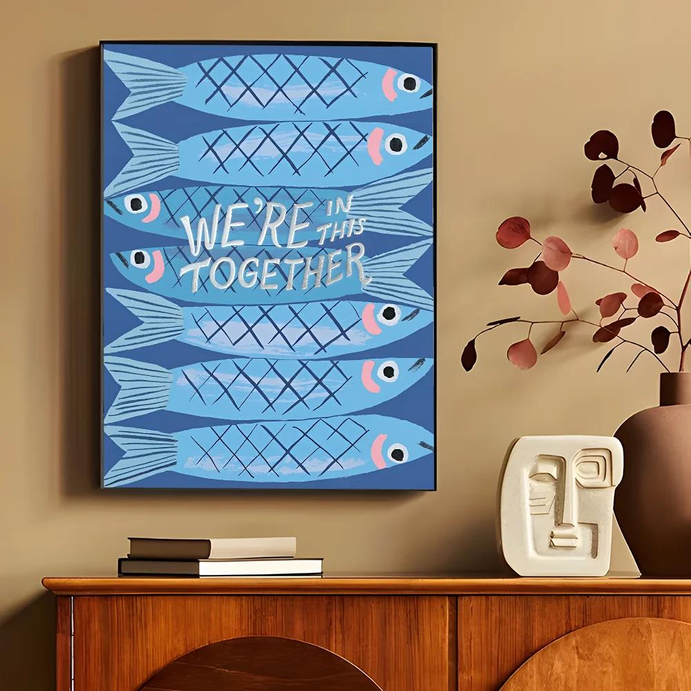 Kolorowe Sardynki Homary Zwierzęta Morskie Druki na Płótnie Retro Niebieska Ryba Plakaty Wall Art do Nowoczesnego Salonu Baru Dekoracja Domu