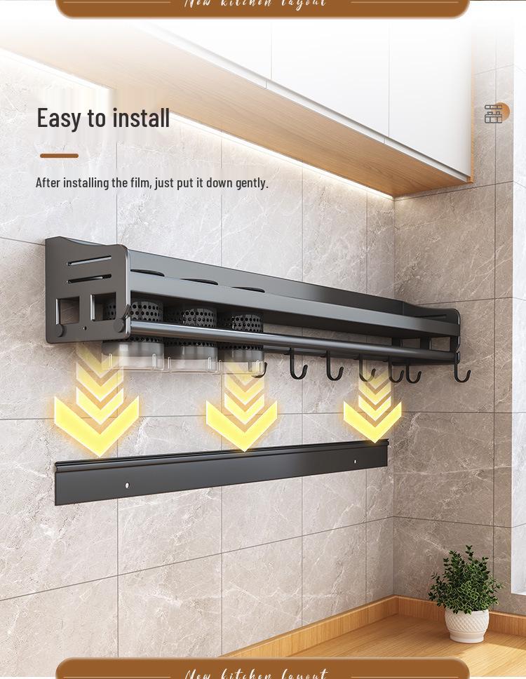 Wall-Mounted Kitchen Storage Rack: Multi-Function Chopstick Holder & Seasoning Organizer, Punch-Free Installation.