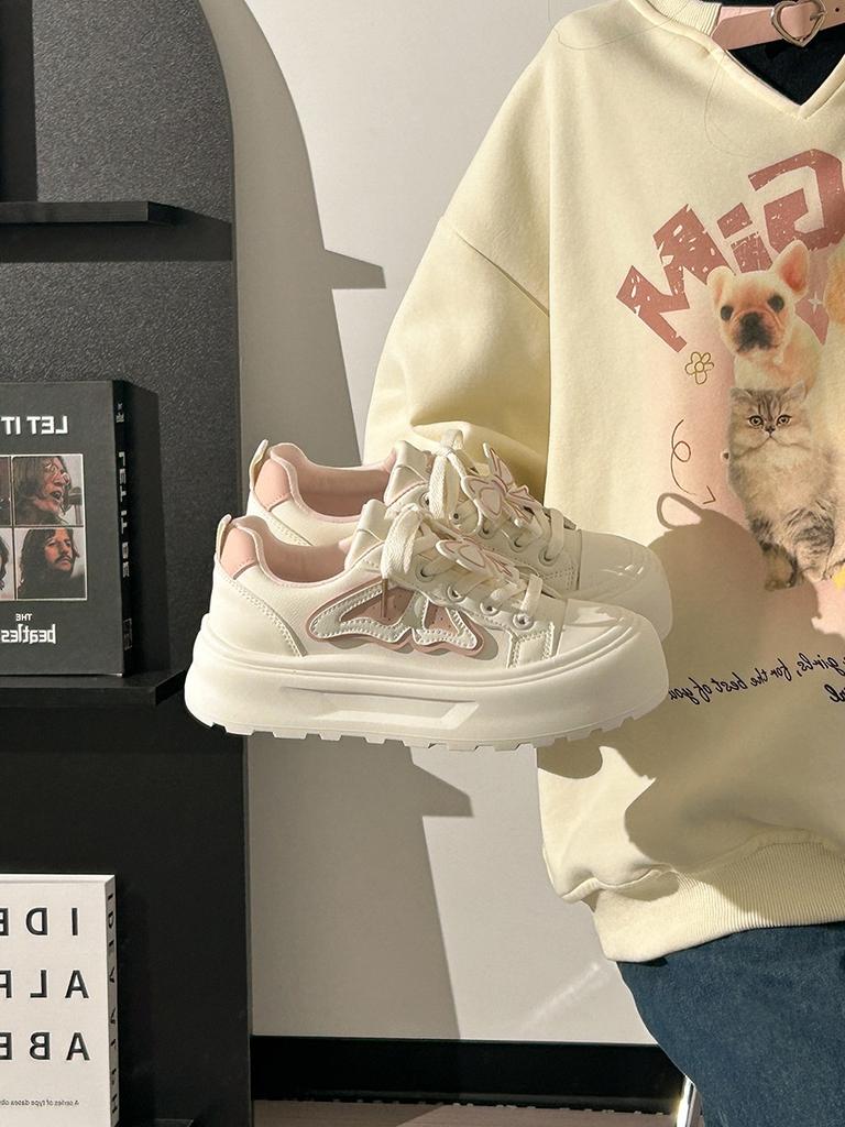 Internet celebrity bow little white shoes women's 2025 spring new board shoes platform versatile casual shoes trendy sports shoes