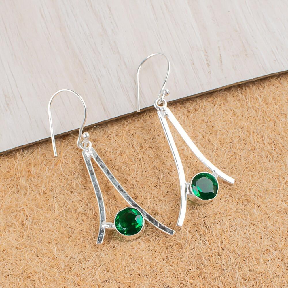Chrome Diopside Gemstone 925 Sterling Silver Jewelry Handmade Hook Earrings1.45" EE-66-6