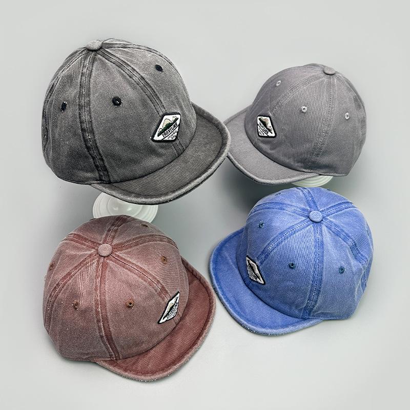 Supermarket Go Women's Black Japanese Retro Short Brim Patch Baseball Cap Men And Retro Sunshade Hip Hop Street Cap 52-60Cm