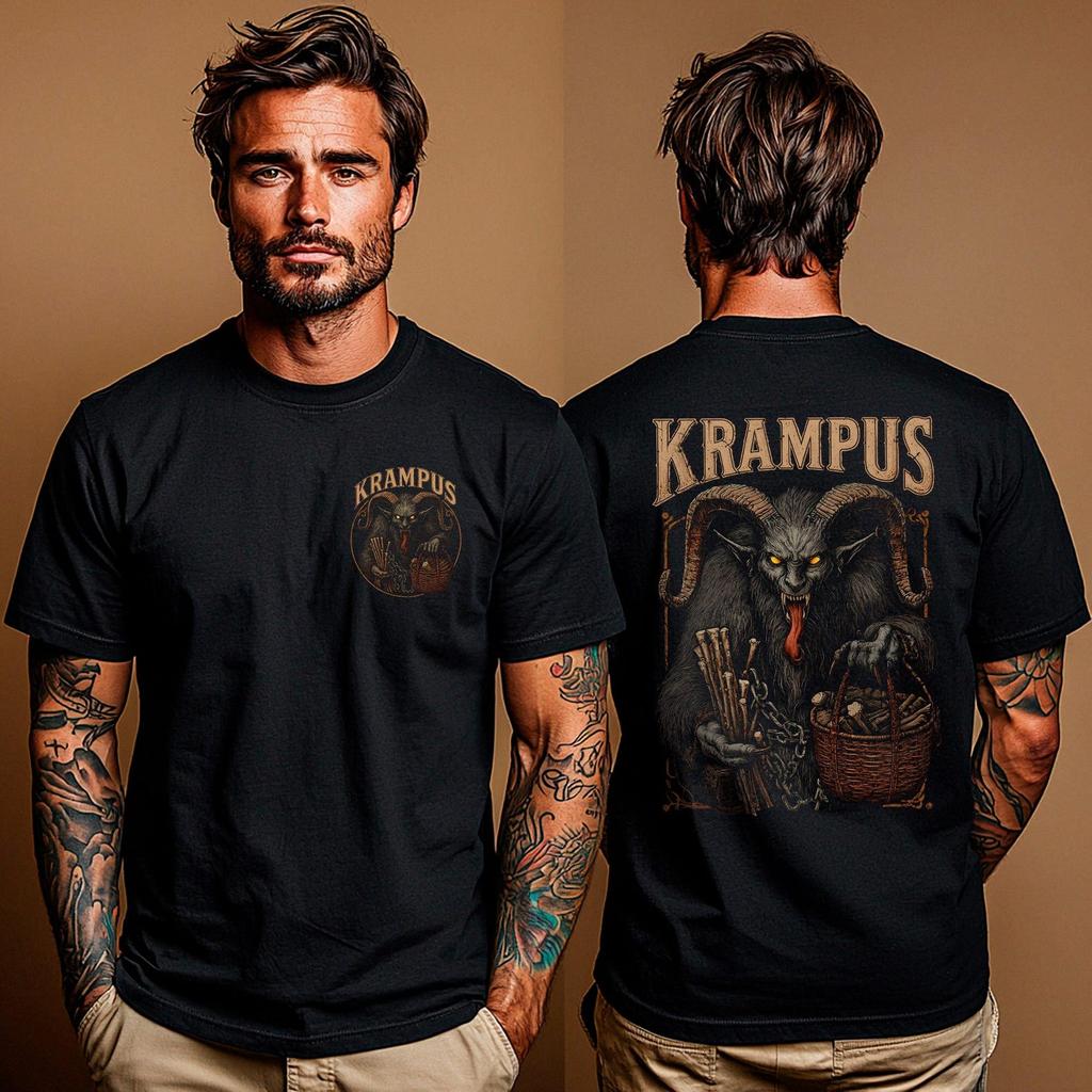 Krampus Christmas T-Shirt: Dark Folklore Holiday Shirt Front & Back Print, Pagan Apparel and Gothic Fashion