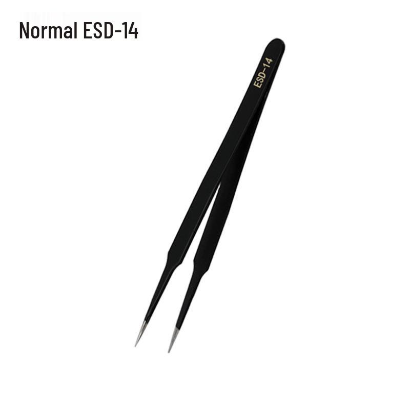 Stainless Steel Black ESD Bent Pointed Tweezers - Anti-static Mobile Phone Repair & Nail Art Tool