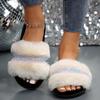 Luxury Women's Fluffy House Slippers Bling Crystal Decor Faux Fur Slides Woman Autumn Winter Open Toe Non Slip Plush Slippers