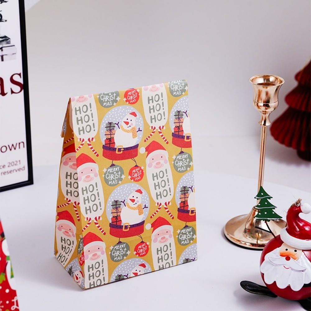 10pcs Reclosable Christmas Cookie Bag Kraft Paper Gift Favor Bags Candy Packag Bag New Year Decor